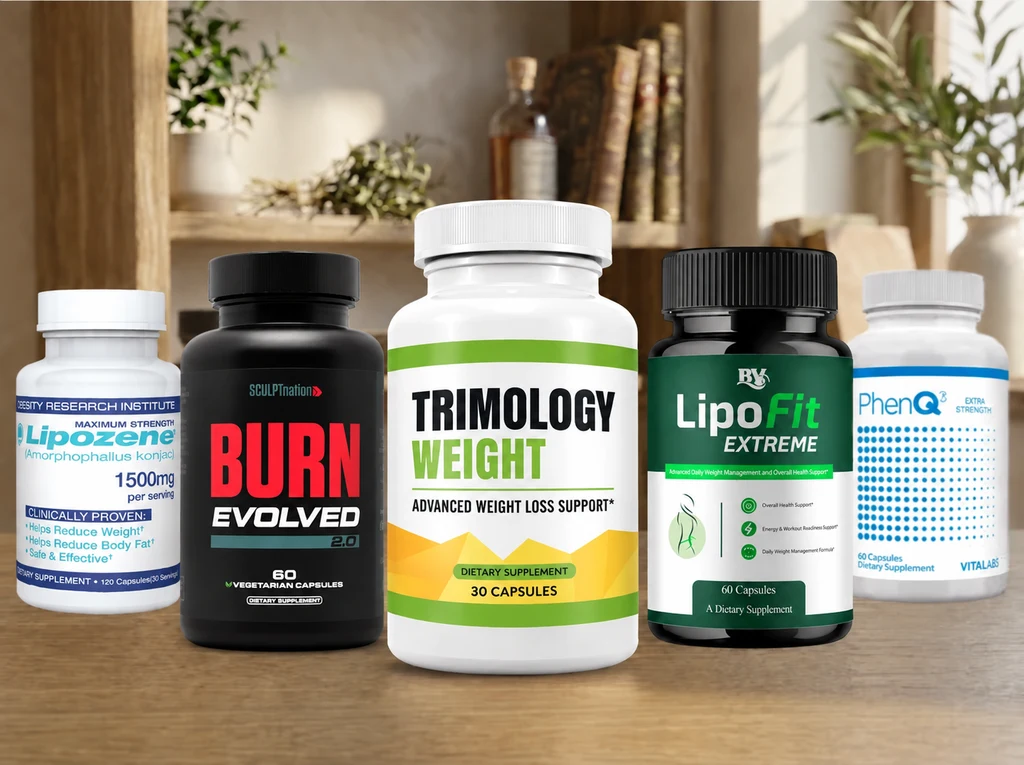 Illustrative arrangement: Burn Evolved, Trimology Weight and other weight management supplements
